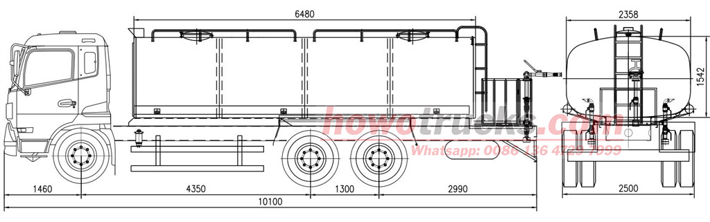 Technical drawing for HOWO 5800 gallon water truck